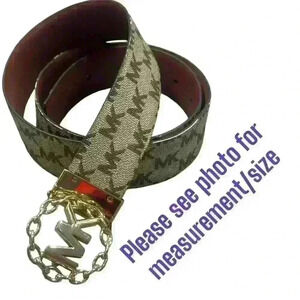 Michael Kors Vanilla/Brown Signature Reversible Gold Chain Logo Belt GUC READ